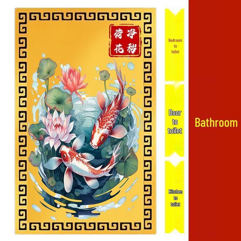 Double Fish and Lotus Flower Metal Sticker for Bathroom, Main Door, Kitchen, and Toilet