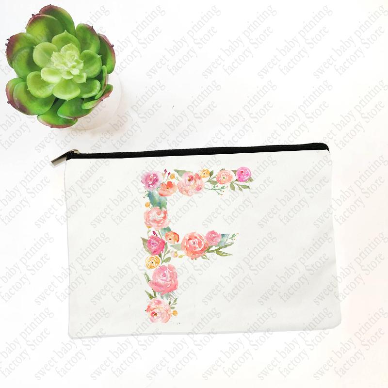 Initials Flower Women White Cosmetic Bag Travel Lipstick Bags Mujer Bolsas Bridesmaid Maid of Honor Makeup Bag Wristlet Clutch