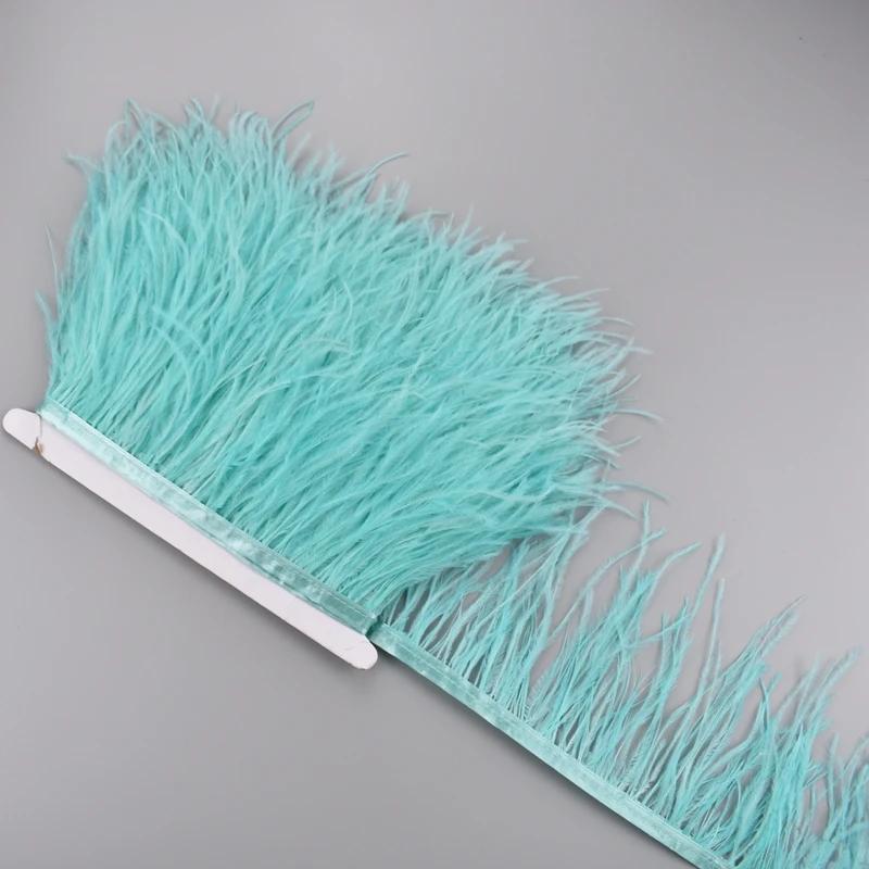 1Meter Ostrich Feathers On Ribbon Tape 10-15Cm Black White Tassel Fringe Trim Shawl Sewing Trimmings Needlework Clothes Decor