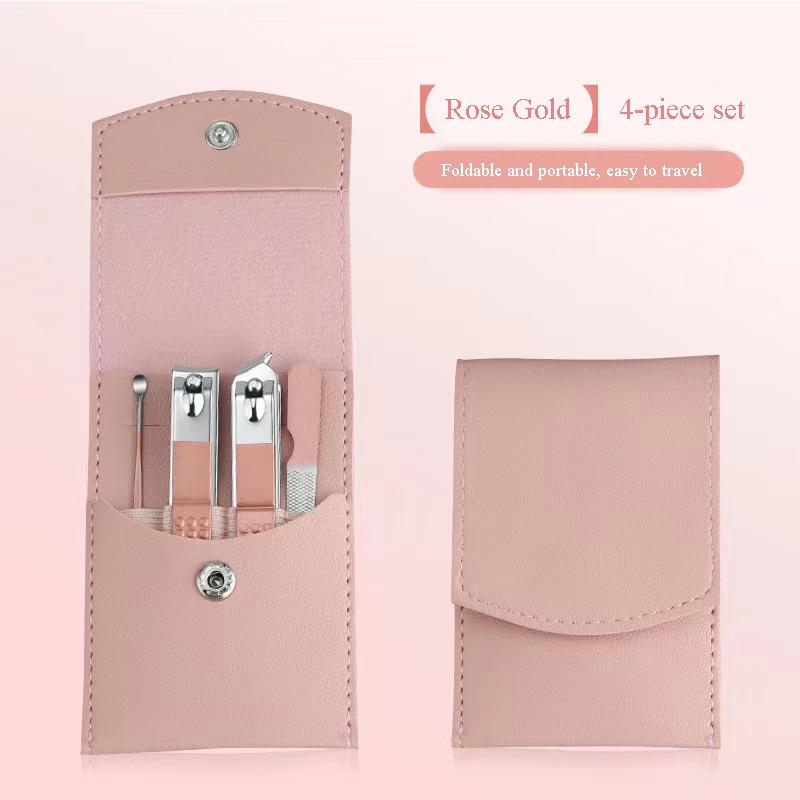 Stainless steel nail clipper set, rose gold portable nail trimming and manicure tools, complete set of dead skin clippers