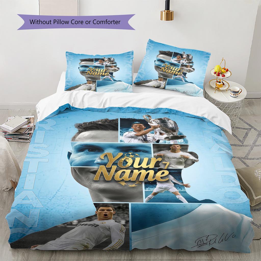 Set cu cuvertură personalizată Cr7 cu nume și model, husă cuvertură, față de pernă, cadou de casă, cadou de ziua de naștere(1 * husă de pilotă + 2 * fețe de pernă, fără miez)