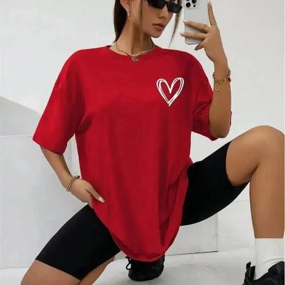 Spring Female Cotton T-Shirts Simple Heart Prints Graphic Tees Comfortable Personality Street Tops Fashion Woman Clothes
