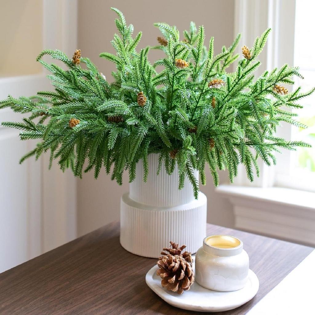 Simulated Branch Single Decorative Christmas Green Plant Ornaments Indoor Flower Arrangement Accessories,8pcs