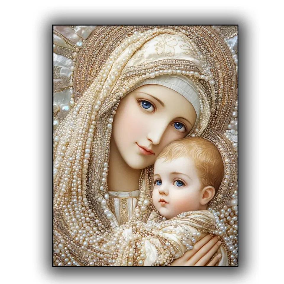 

5D Алмазная Живопись Искусство Сделай Сам Дева Мария Младенец Молитва Алмазная Вышивка Стразы Вышивка Крестом Мозаика Украшение для Дома Full Round 20x30CM