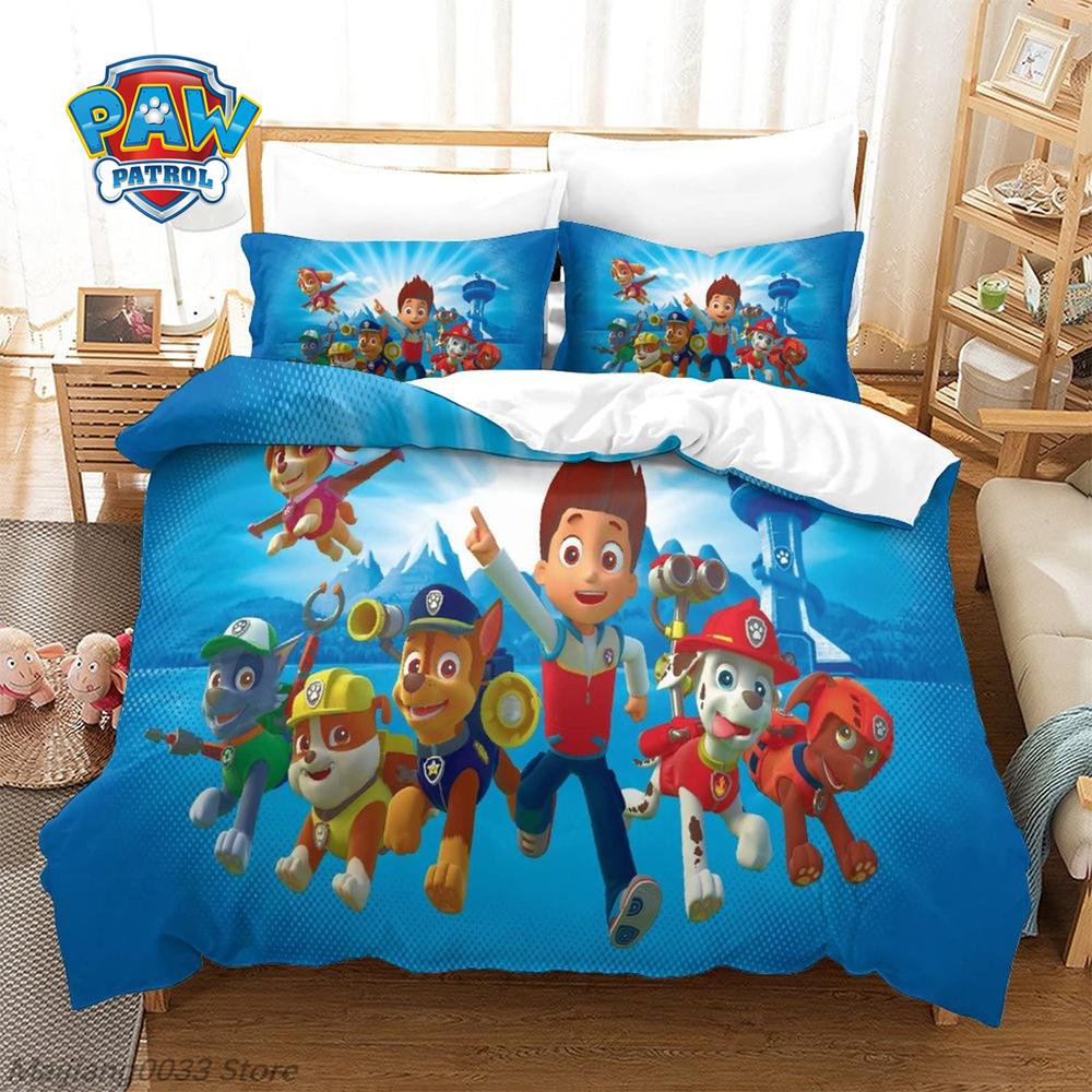 3Pcs Paw Patrol Bedding Set Duvet Cover Chase Marshall Skye Rubble Rocky Zuma Everest Ryder Kids Boys Girls Gift