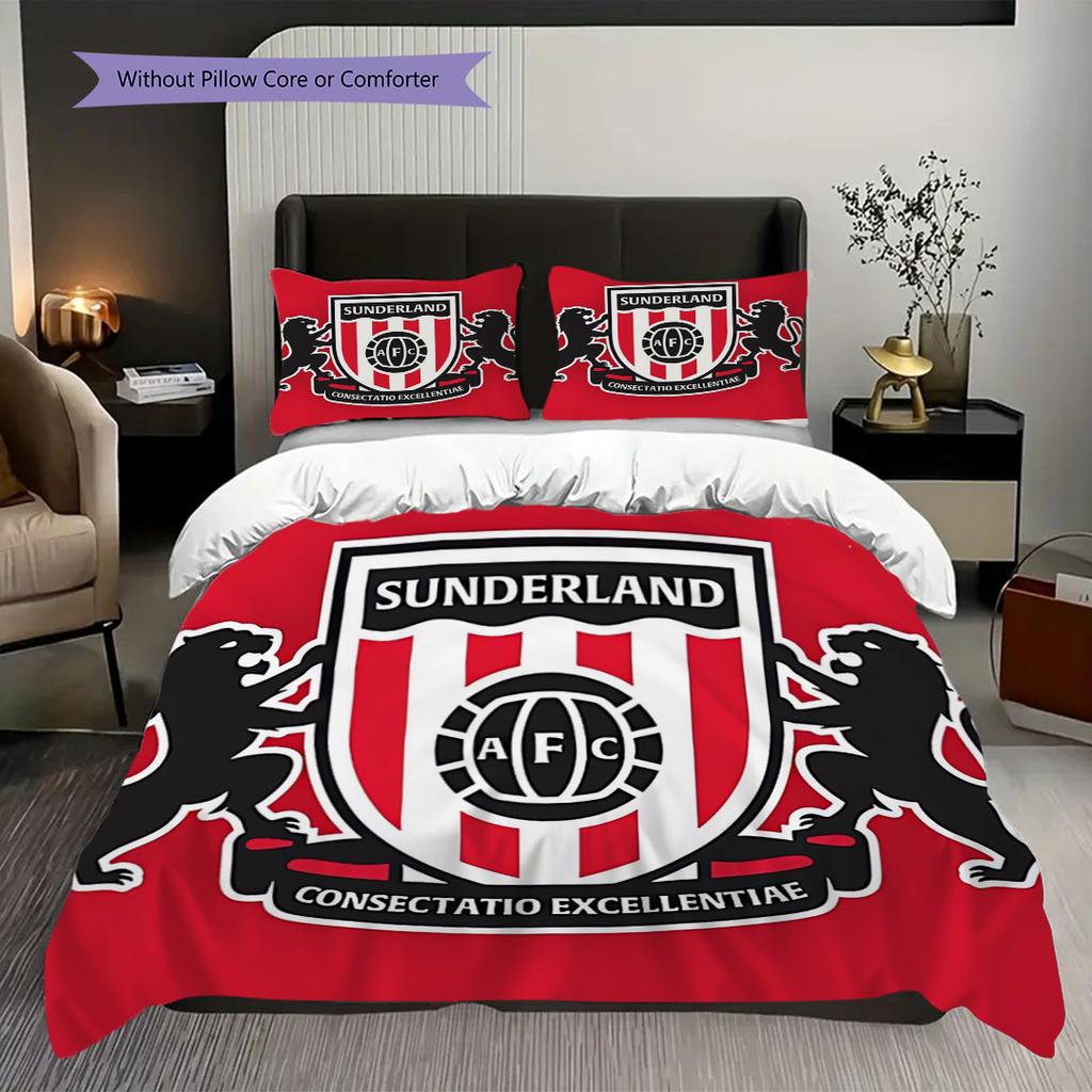 Biancheria da letto con evoluzione dello stemma del Sunderland Football Club (1 * copripiumino + 2 * federa, senza nucleo) Set biancheria da letto piatto 2D Morbido e confortevole