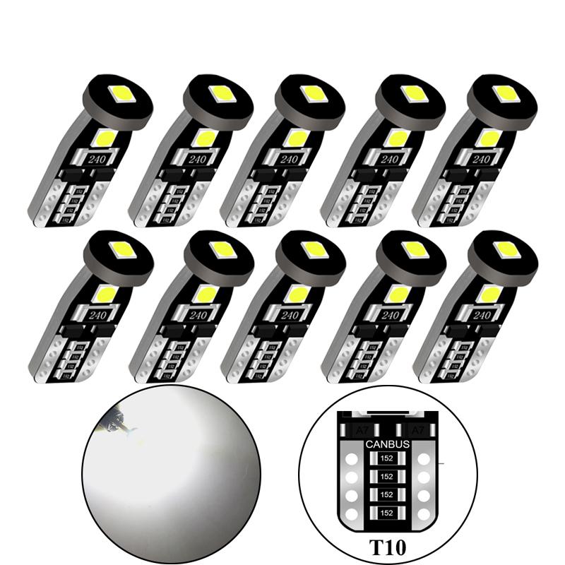 2/10 PCS T10 W5W LED Bulbs CANBUS Car Interior Dome Door Map Trunk License Plate Lights 12V 3030-3SMD 200LM 6000K Bright White Bulbs 7