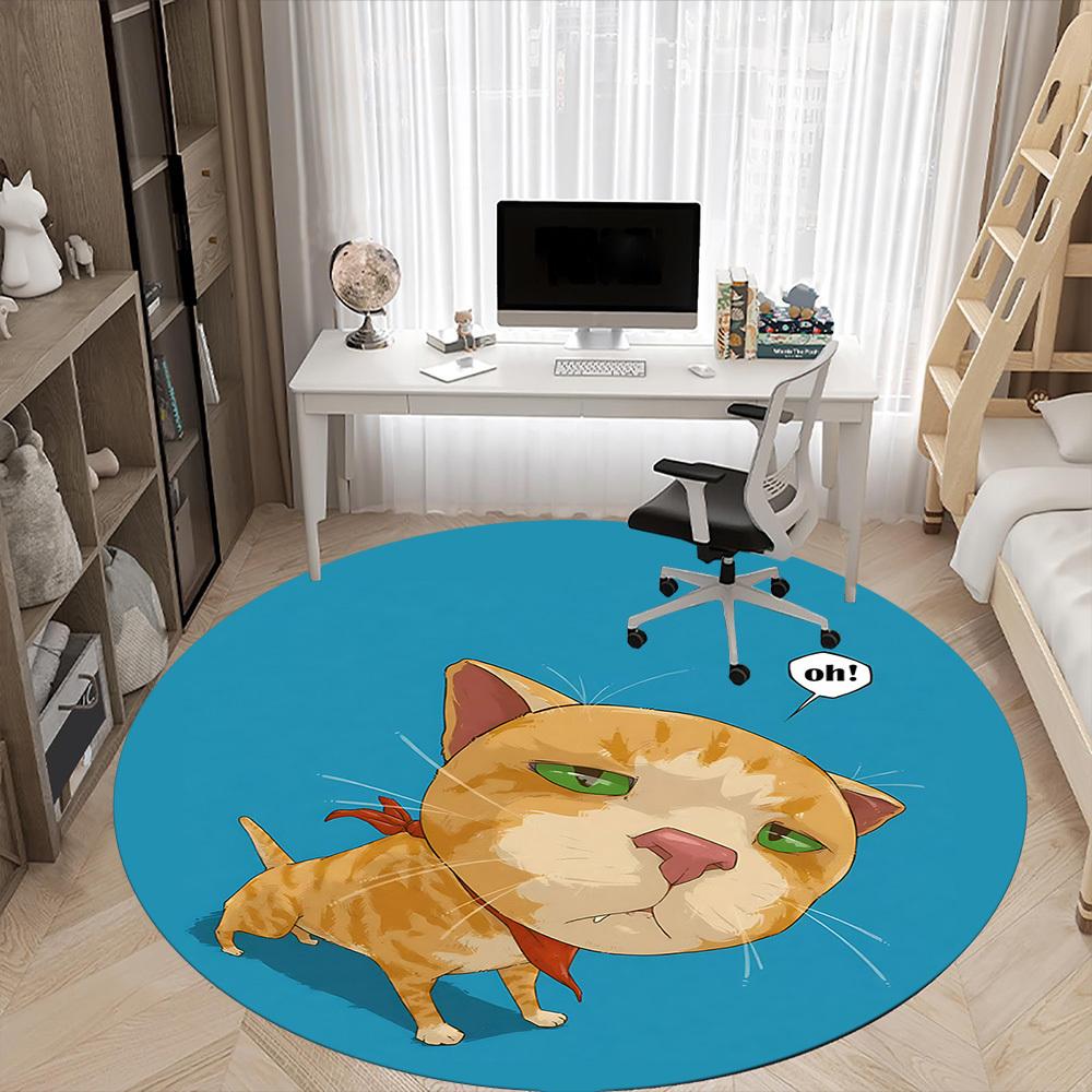1PC Cat Dog Office Round Area Rug, Indoor Mat Suitable ForOffice, Under Office Chairs Bedroom Living Room Home Decor, Room Deco, F160