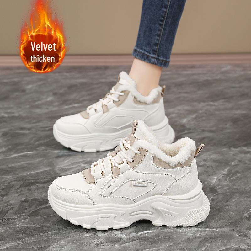 2025 Women's High-Top Plush Thick-Sole Winter Sneakers, Wide Fit, Large Sizes