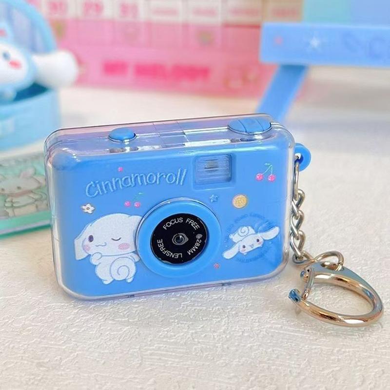 Sanrio Kuromi Cinnamoroll Glowing small camera keychain Kawaii Melody Pochacco Key Ring Camera