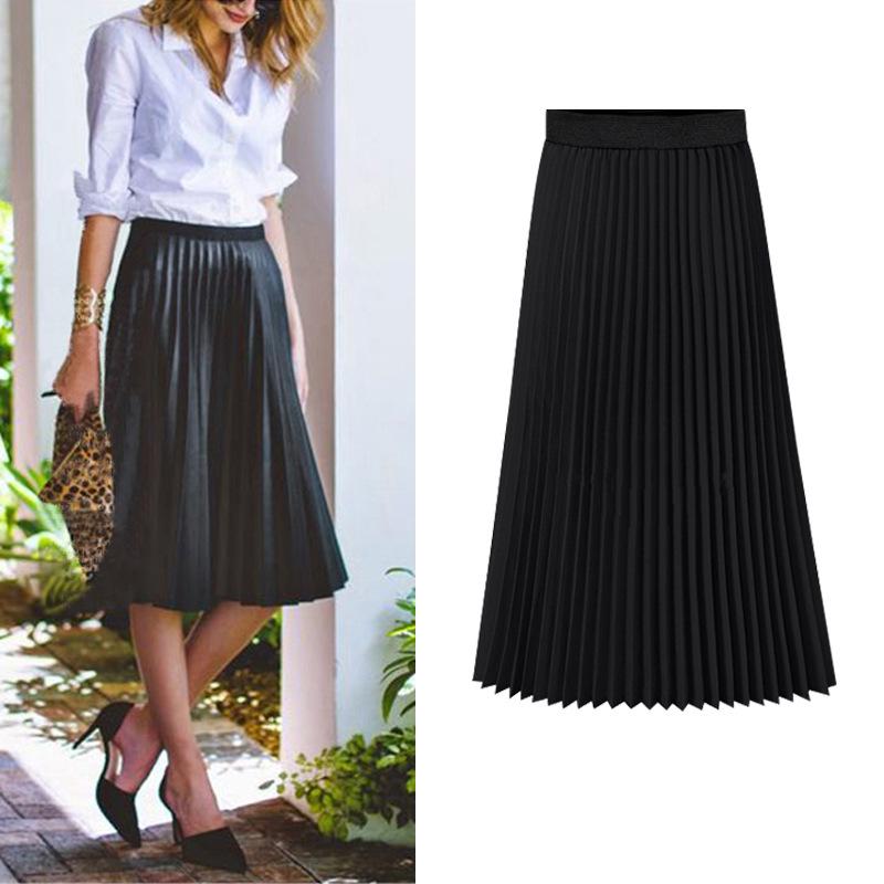 Women's Plus Size Chiffon Pleated A-Line Skirt - Summer Korean Style, High Waist, Medium to Long Length