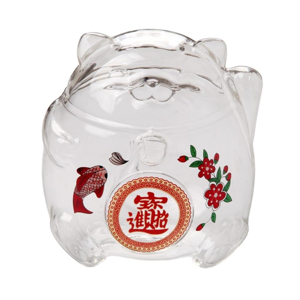 Klar Glass Lykkekatt Sparebøsse Pengeboks Skrivebordsornament, Pengebesparende Krukke Lykkekattstatue, Pengebesparende Boks for Barn