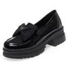 Fashion Spring Women British Style Shallow Patent Leather Black Loafers Thick Bottom Bow Platform Shoes 2024 Med Heels Single Pumps