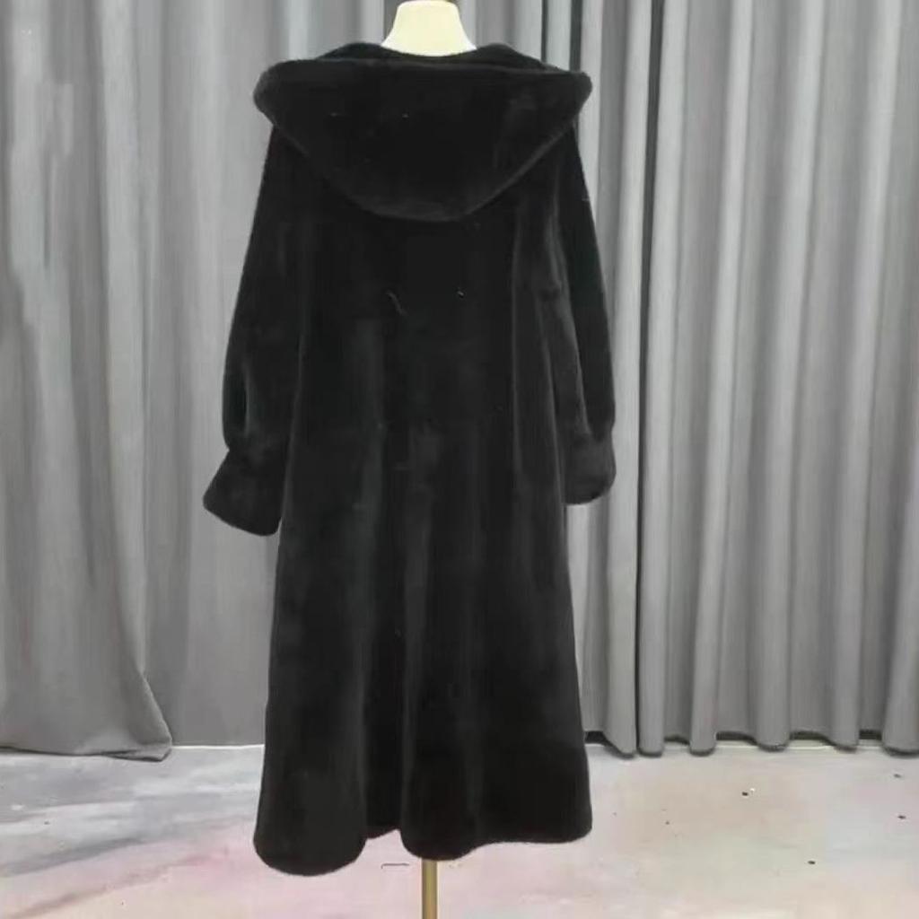 New High-end Imitation Velvet Mink Fur Coat Fur Coat Women's Long Hooded Environmentally Friendly Fur Coat