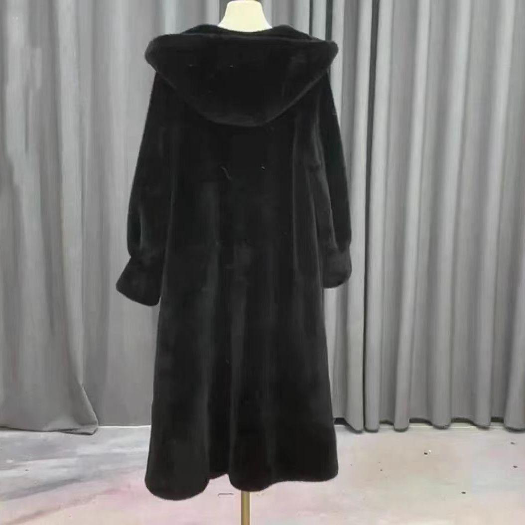 

New High-end Imitation Velvet Mink Fur Coat Fur Coat Women s Long Hooded Environmentally Friendly Fur Coat L