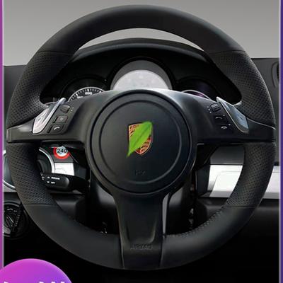 Para Porsche Cayenne Panamera 2010 2011 2012 Funda de Volante de Coche Negra cosida a mano de Cuero antideslizante