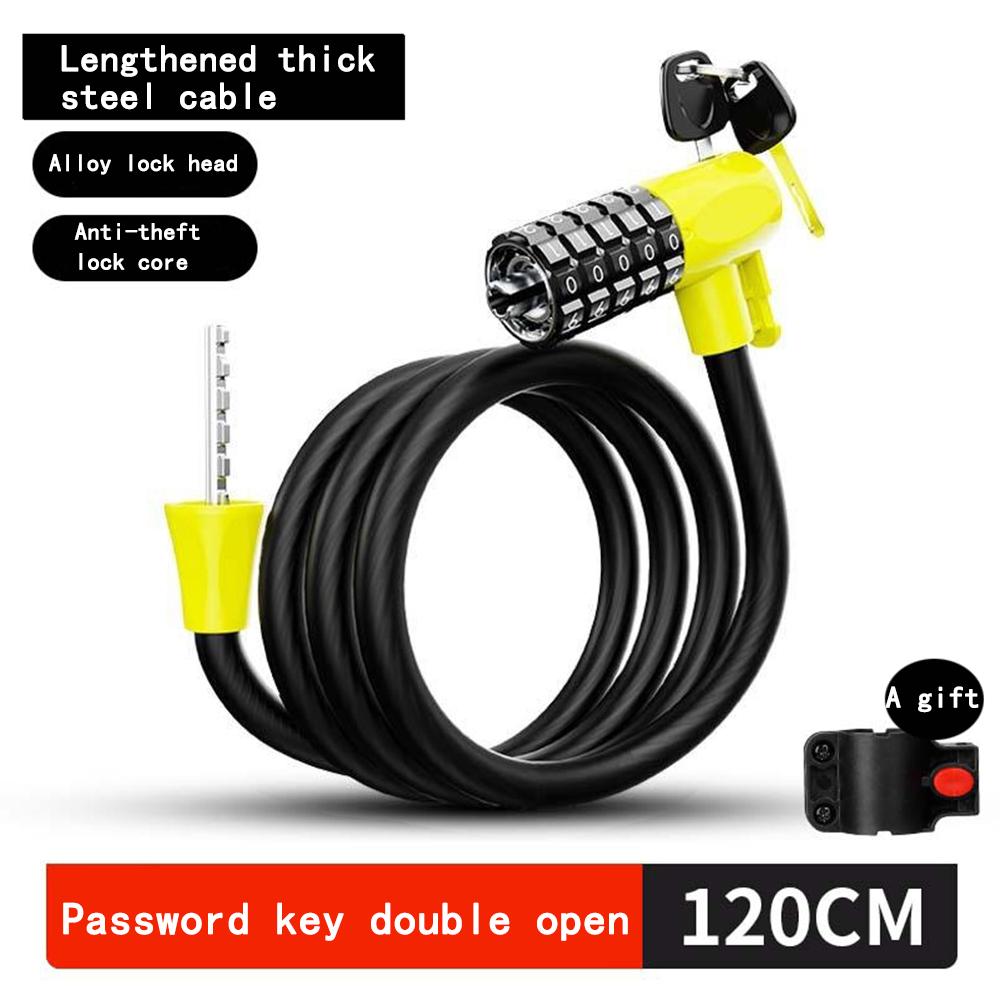 Combination Lock, Thick Steel Cable Lock Mountain Bike Password Key Double Open Lock Outdoor Riding Anti-theft Lock