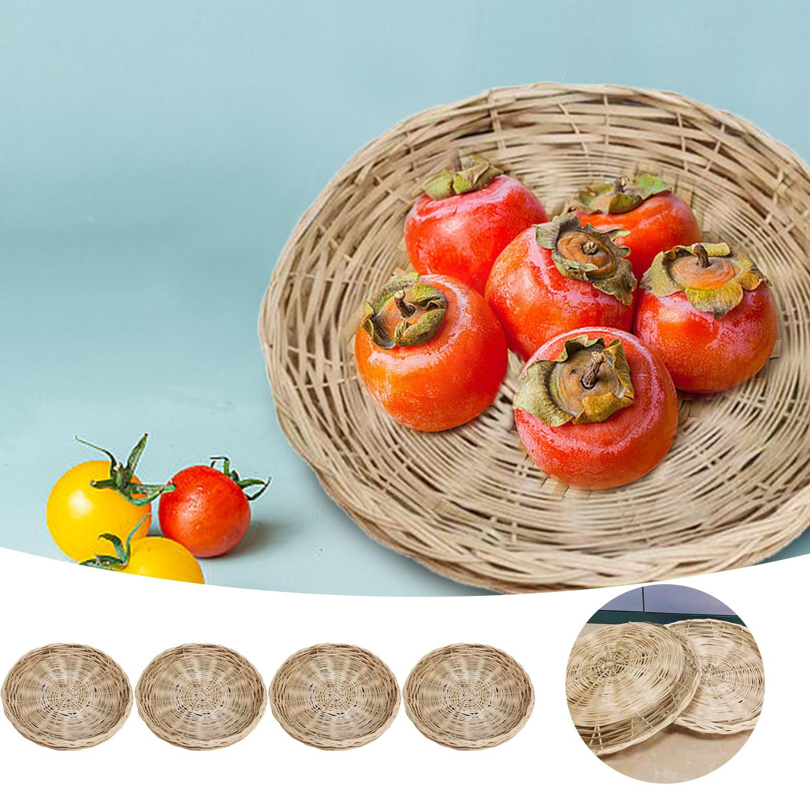 

4 Pcs 25cm Round Woven Plate Holder Storage Baskets Resuable Durable Bamboo Woven Organizers Containers Household Accessories One Size бежевый