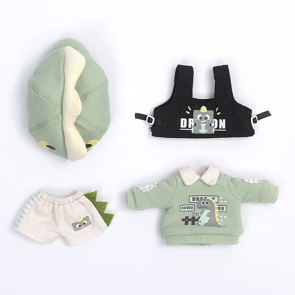 Obitsu 11 OB11 Size Outfit Set for 11cm Obitsu Doll Dinosaur Cute Vest and 2 Set Body, Pattern, Hat, Colors, 4-Piece (Green)