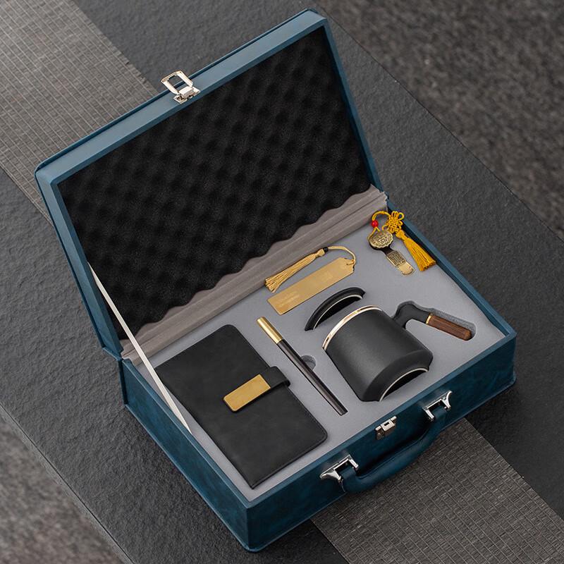 Chaxun Deluxe Ceramic Tea Set with Notebook & Blue Leather Case