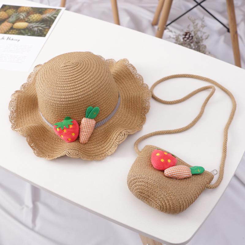Summer Baby Straw Hat With Handbag Flower Breathable Beach Hat Bags Kids Hat Boy Girls Sun Visor UV Protection Panama Hat