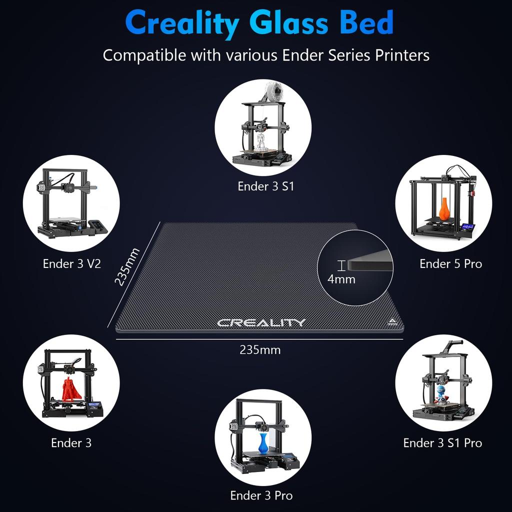 Creality Ender 3 Glass Bed Upgraded 3D Printer Tempered Glass Plate Build Surface 235x235x4mm for Ender 3/Ender 3 Pro/Ender 3 V2