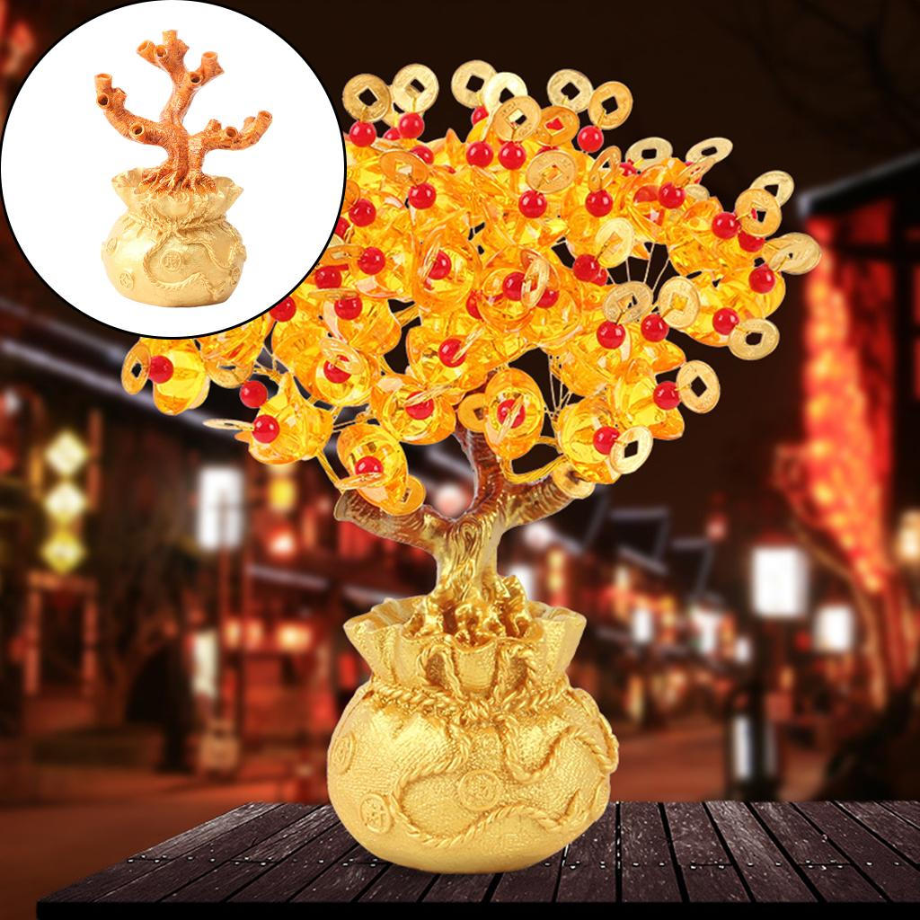 

Sculptures Fortune Bonsai Style Good Luck Creative Tree Crafts Wealth for Desktop Office Room 15 Hole Lucky Bag