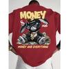 MONEY AND EVERYTHING T-Shirt – Black Oversized Short Sleeve Tee, Rich Bunny Rabbit Graphic with Crown & Dollar, Hip Hop Streetwear