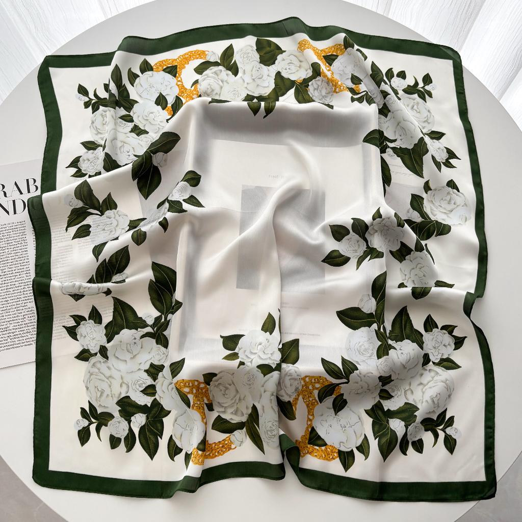 Luxury Floral Silk Square Scarf Women Fashion Print Bandanas Hairband Bag Ribbon Female Neckerchief Hijab Scarf For Travel Daily