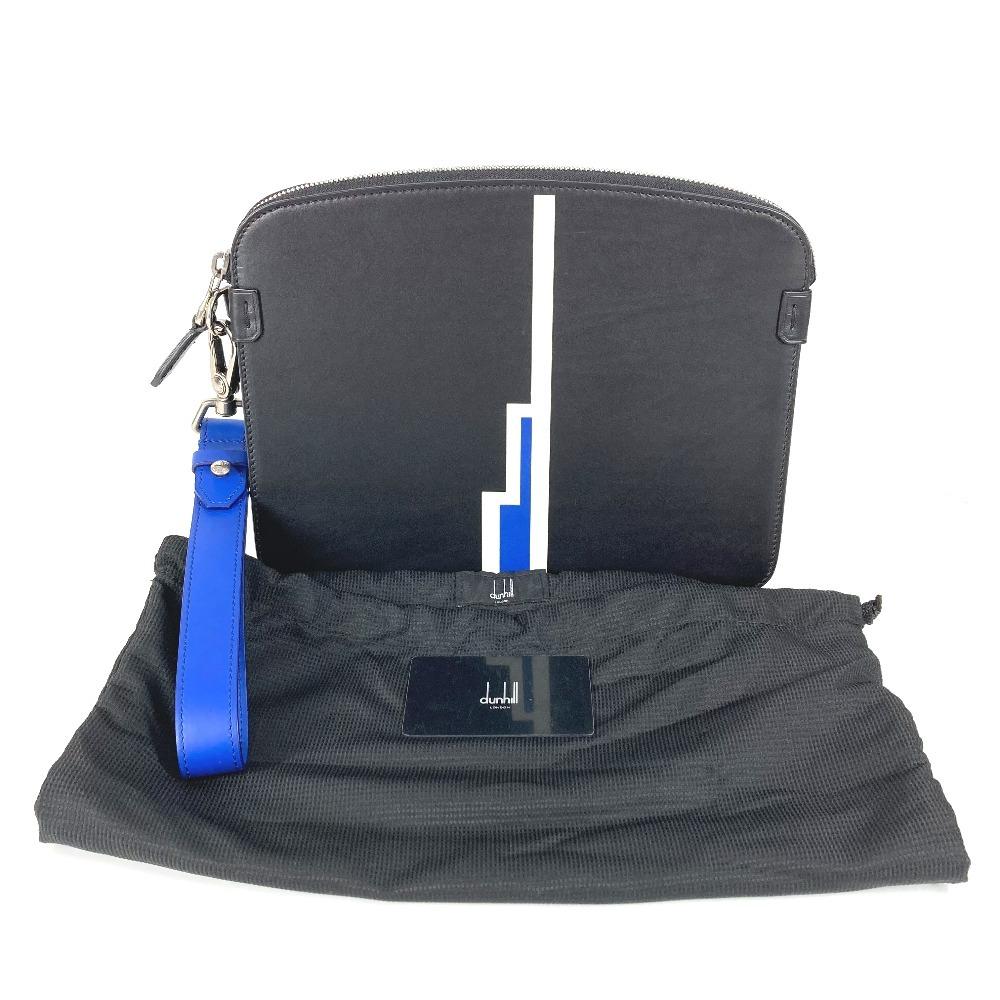 Dunhill D logo with Strap Cluch Bag Clutch bag Leather Black/Blue x White