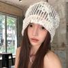 Cute Lace Beanies Hat Hollow Out Flower Knitted Hat Sweet Crochet Flower Hat  Apparel Accessories