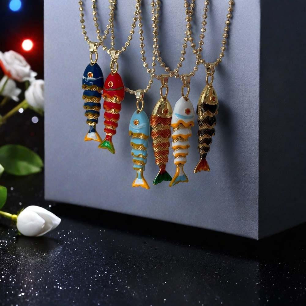 Beweglicher plattierter Emaille-Fisch-Choker 3D Wasserdichtes Mini-Metall-Karpfen-Halsband Kreativer Meeresstil Emaille-Koi-Halsanhänger Täglich