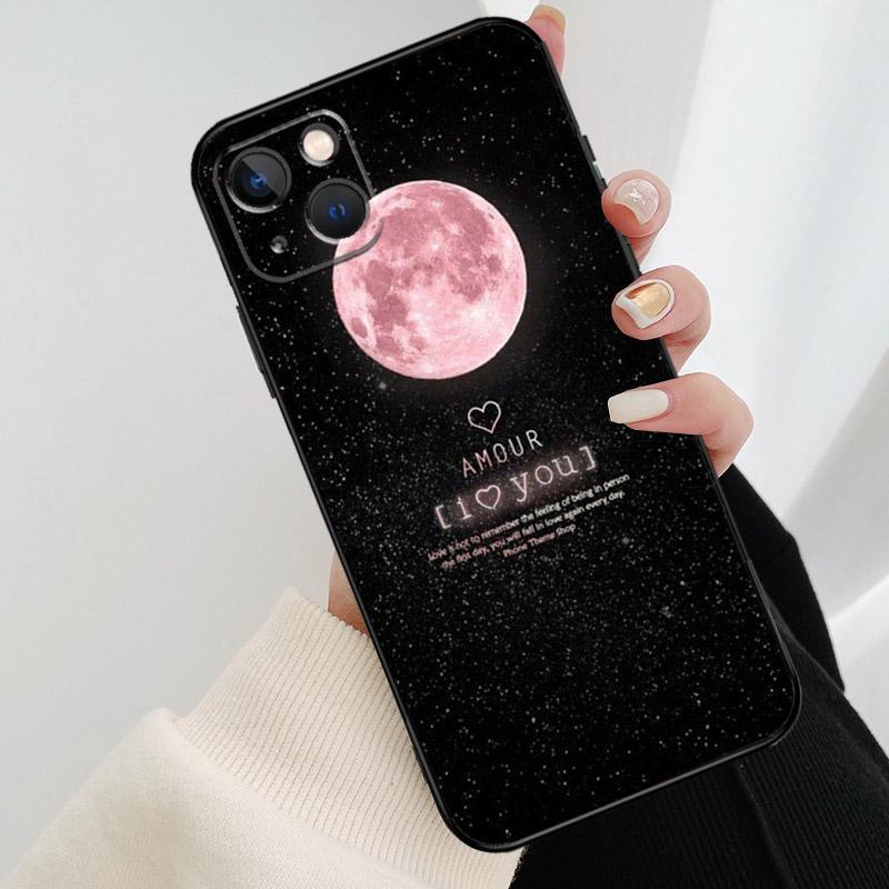 Black Moon Stars Space Astronaut Phone Case For iPhone 17 Pro Max 16 15 14 11 12 13 Pro Max Mini 15 16 Plus 16e 17 Air Cover
