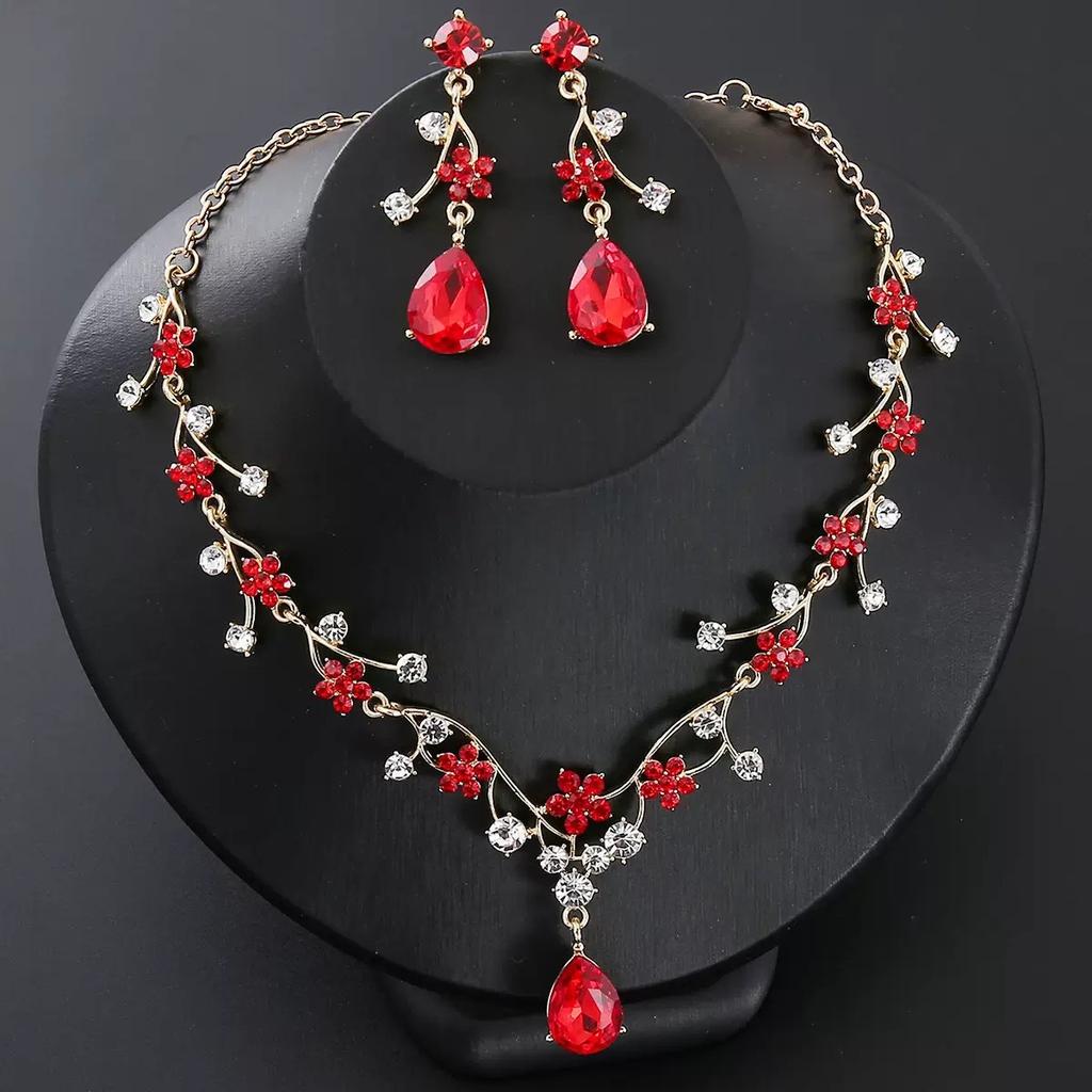 2026 Fashion Sweet Flower Clavicle Chain Earrings Set Bridal Wedding Dress Accessories Two-piece Set