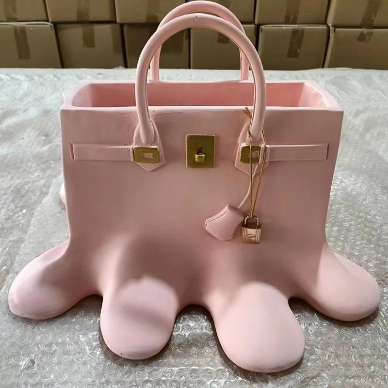 

Boho Большие цветы из смолы Сумка Ваза Speedy Room Decor Кабинет Офис Обеденный стол Ваза Сумка Гостиная Сумка Ваза Роскошная скульптура розовый