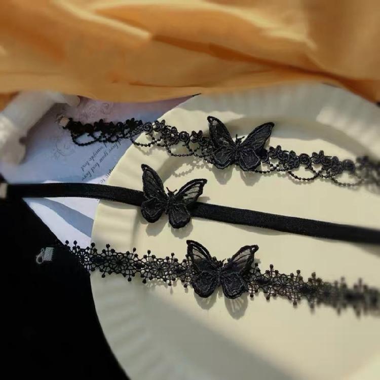 3 Pcs Lace Choker Necklace Butterfly Neck Chain Sweet Cool Collar Necklace