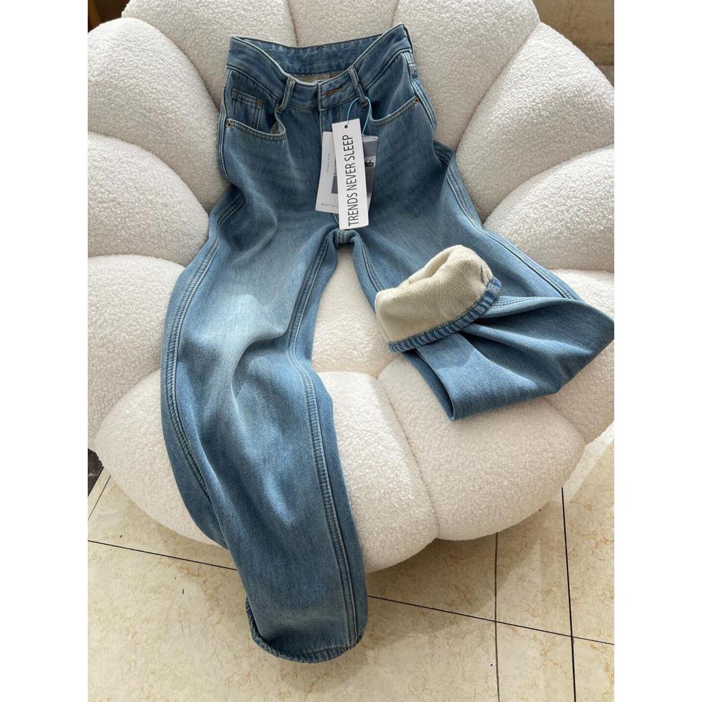 Velvet Thickened High Waist Retro Jeans - Women's 2025 Winter Collection