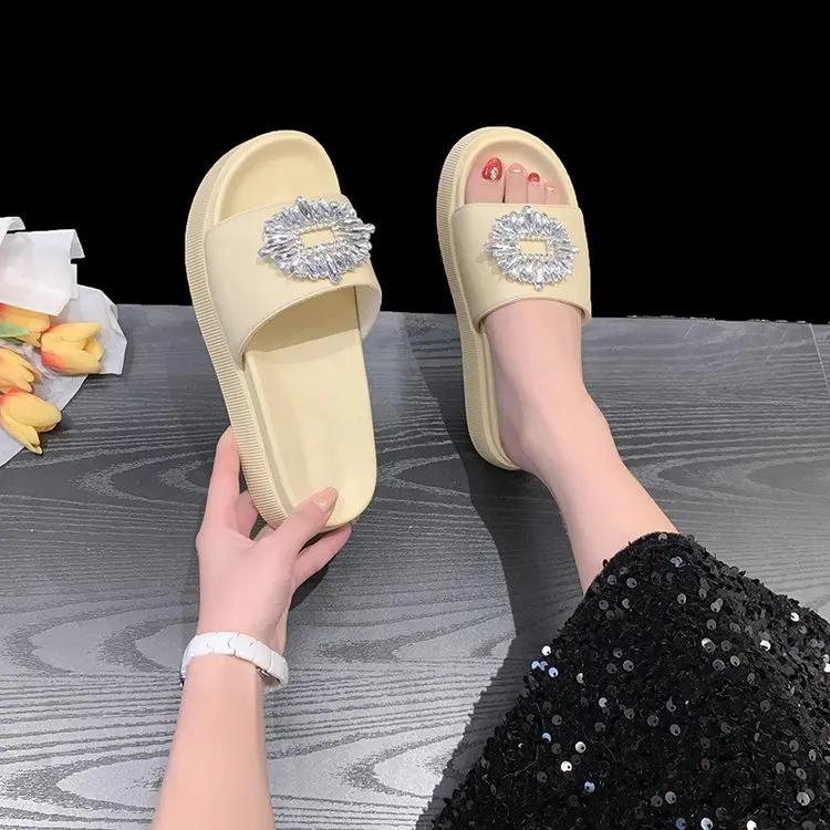 Móda Nové Letní Křišťálové Kameny Spona Pantofle Žena Platformové Sandály Zesílené Podpatky Nazouváky Venkovní Žabky Dámské Muffin Boty