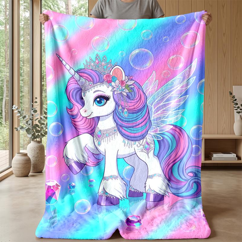 Rainbow unicorn with flowers Theme blanket Lightweight Warm Flannel Blanket Decorative Throw Blanket for Home Decoration