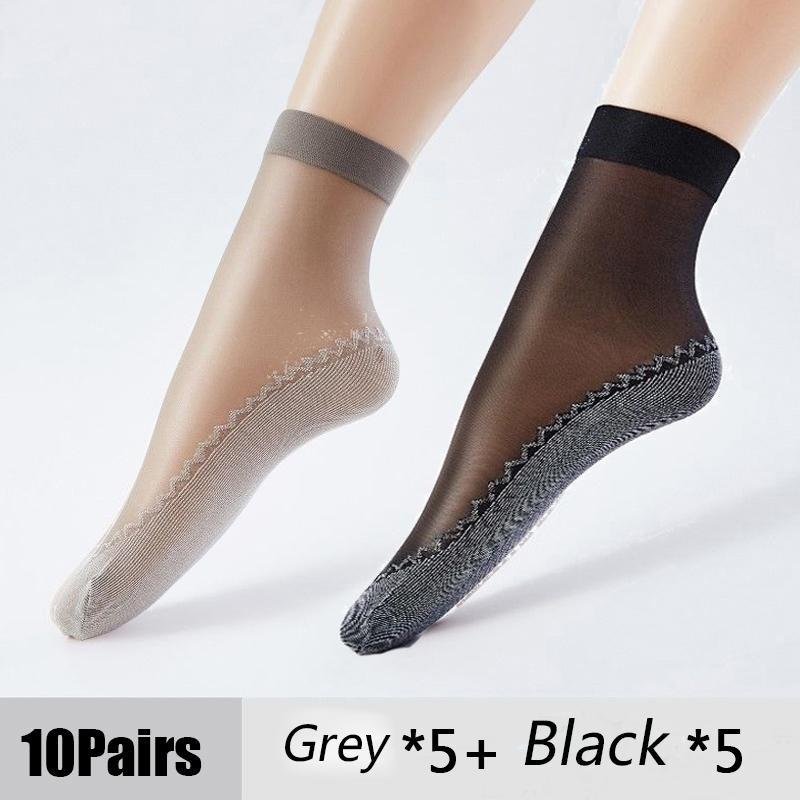 Ultrathin Transparent Socks for Summer Cotton Silk Thin Socks Lady Lace Mesh Elastic Socks Patchwork Crystal Ankle Socks Female Short Socks