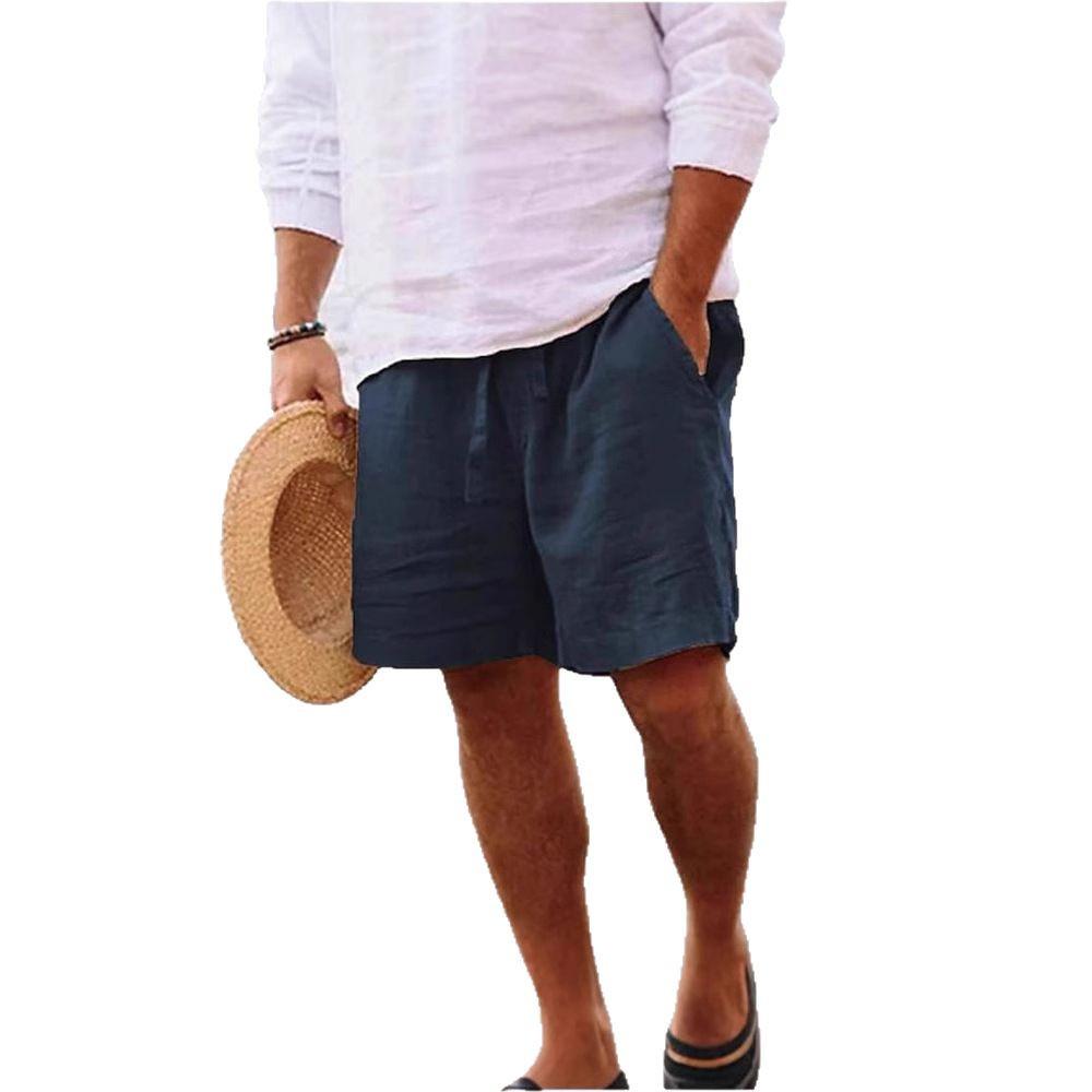 Men's Summer Cotton Linen Pocket Shorts - Breathable, Comfortable Mid-Length Drawstring Casual Beachwear