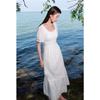Sancai 2025 Summer Plus Size White Embroidered Cotton Square Neck Dress