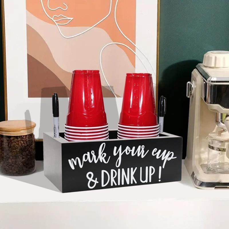 Wood Coffee Station Rack for Organizing Cups and Accessories Disposable Cup and Lid Organizer Wooden Storage Box