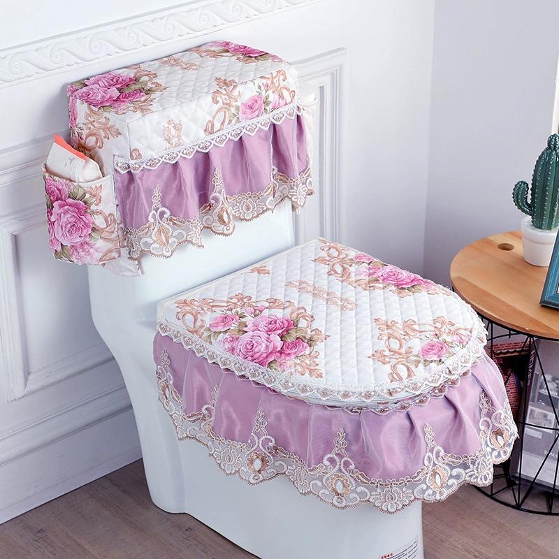 3 sztuk/zestaw nakładka na deskę sedesową pokrywa zbiornika wody toaletowej Closestool osłony przeciwpyłowe poduszka na deskę sedesową odpinana tkanina na toaletę