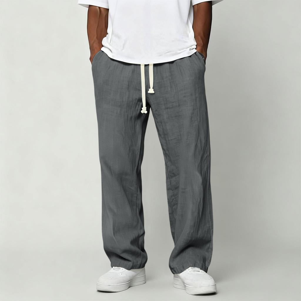 Men's Casual Cotton Linen Pants | Elastic Drawstring Waist Loose Fit Lightweight Summer Pants For Beach & Home Wear