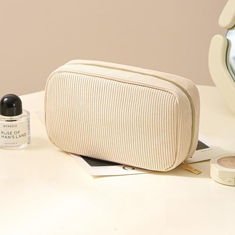 1pcs Minimalist Corduroy Makeup Bag Portable Clutch Large Capacity Travel Cosmetic Storage Bag Toiletry Pouch