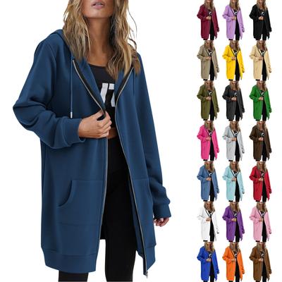 Damen Freizeit Reißverschluss Fleece Kapuzenpullover Tunika Sweatshirt Langer Kapuzenpullover Jacke