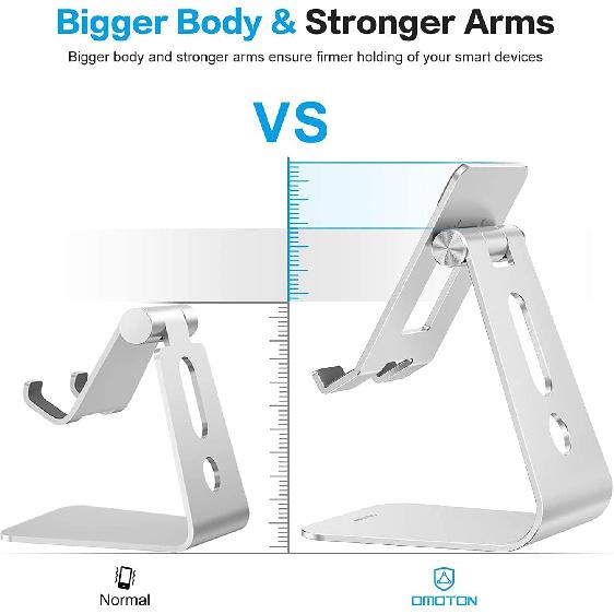 OMOTON Adjustable Tablet Stand for Desk, Upgraded Longer Arms for Greater Stability, T2 Tablet Holder with Hollow Design for Bigger Sized Phones and
