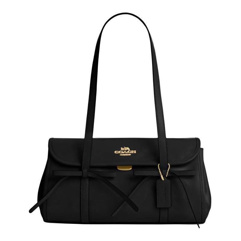 

COACH BRIDGET 34 bow accessories classic gold label smooth grained cow leather armpit bag shoulder bag large size women s black чорний