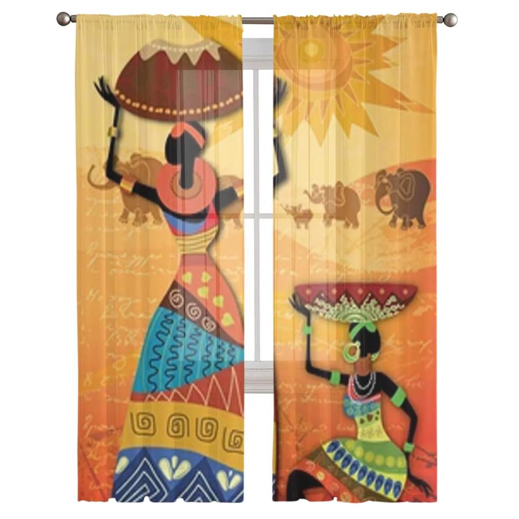 Afrikanische Frauen Gardinen Schlafzimmer Voile Vorhang Wohnzimmer Fenster Gardinen Küche Tüll Vorhänge